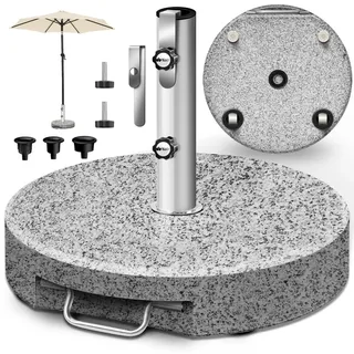 tillvex® Granit Sonnenschirmständer mit Rollen & Teleskopgriff 27 kg Grau - Rund | Schirmständer Sonnenschirm mit Edelstahlrohr | Balkonschirmst... - Grau