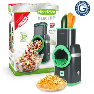 Genius Gemüseschneider Nicer Dicer Electro, 25 tlg, Gemüsehobel elektrisch, 6 Einsätze, 80 W, Extra-scharfe G-NOX Edelstahlklingen, einfache Reinigung, kompakt
