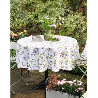 Gartentischdecke "Olive", weiß, rund, Ø 160 cm, creme, Tischdecke wetterfest & schmutzabweisend