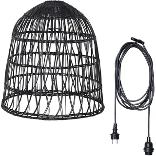 Lampenschirm Rattan Optik outdoor mit E27 Fassung schwarz H: 50cm Garten Außen