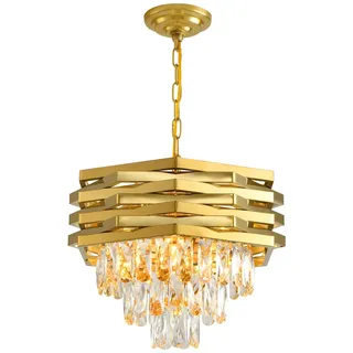 ZenithBeam Moderner Kristall Pendelleuchte Gold 40 Cm Rund Pendelleuchten K9 3-Stufig HäNgelampe, GroßEr Unterputz-Kronleuchter FüR Wohnzimmer, Eingangsbereich, Foyer, Schlafzimmer, KüChe
