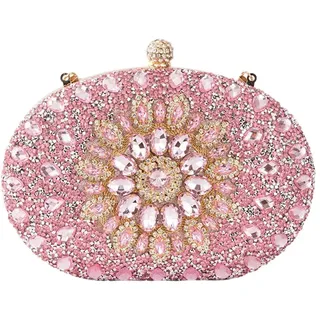 Hixingo Damen Cocktail Abendtasche Elegante Kette Tasche Clutch Bag für Frauen Kleine Glitzer Handtasche Party Clutch Geldbörse für Hochzeit Parteien Abschlussball (Rosa,21x13x5cm)