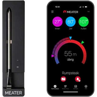 MEATER SE: Das Kabellose, Smarte Fleischthermometer mit Bluetooth | Hohe Reichweite | Misst Kern- und Umgebungstemperatur | BBQ, Ofen, Grill, Küche, Smoker, Rotisserie, mit schwarzem Ladegerät