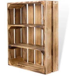 3 Regalkisten flach mit Fächern in geflammter Optik - Obstkiste mit Regalboden flambiert - neue flammbierte Holzkisten als Gewürzregal Wandregal Kosmetikschrank Badregal Küche 50x40,5x16cm