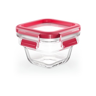 EMSA Clip & Close Frischhaltedose Glas, quadratisch, rot N1041300 , Fassungsvermögen: 180 ml
