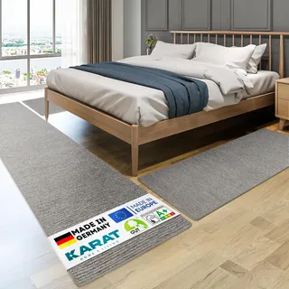 KARAT Bettvorleger - 3-teiliges Set - Moderne Bettumrandung in Silbergrau - Teppich Läufer für Schlafzimmer Wohnzimmer - Flauschiger Teppichläufer Geneva (B: 67 cm | L: 1 x 250 cm + 2 x 140 cm)