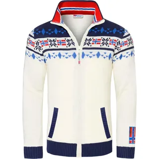 Nebulus Herren Norweger Strickjacke Canadian, gefütterte Jacke, mit Reißverschluss, Offwhite-Navy - M