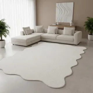 TapisTrend Zotteliger Teppich Creme 160x220 cm Schlichter, wellenförmig gemusterter mit weichem 19 mm Flor für Wohnzimmer, Schlafzimmer und Entsp... - Creme