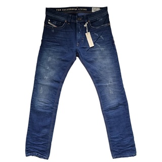 Diesel Slim-fit-Jeans Thavar 0801C (Blau Dunkelblau, Dirty Vintage Look) 100% Baumwolle, Leder Applikation, 5-Pocket-Style W36