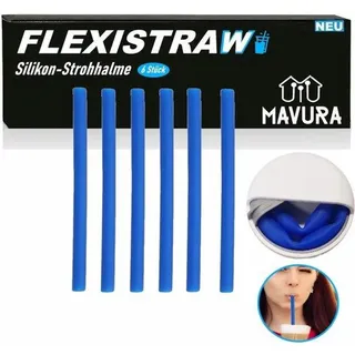 Famanu Silikonstrohhalme Set - Wiederverwendbare Strohhalme - Inklusive Aufbewahrungsbox - 24 cm Lang - Blau - Blau