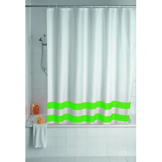 Wenko 19245100 Duschvorhang Tropic Green - hochwertiges Textilgewebe, 180 x 200 cm, weiß, grün gestreift