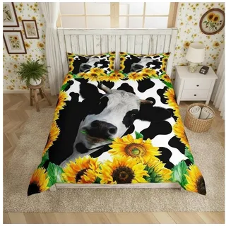 LuxusKollektion Kinderbettwäsche Kuh Bettwäsche 200x200 Blumen Kinder