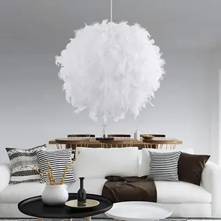 Moderne Pendelleuchte, 40cm Hängelampe Aus Federn Kugel Lampenschirm E27 Led Deckenleuchte Für Schlafzimmer, Wohnzimmer, Kinderzimmer (weiß)