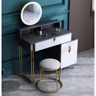 JVmoebel Schminktisch Eleganter Schminktisch mit Hocker und Spiegel in Weiß und Gold (2-St., Schminktisch Ohne Hocker), Made in Europa weiß
