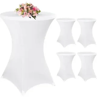 Stehtischhussen 4 Stück 80-85cm Stretch Fußtaschen Weiß Ø80cm-4er Set