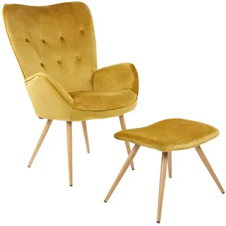 Albatros Ohrensessel York Samt 67 x 100 x 67 cm Gold mit Hocker