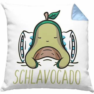 Trendation Avocado Schlaf Kissen mit Füllung 40x40 Pyjama Geschenk Lustig Witzige Geschenkideen (Blau)