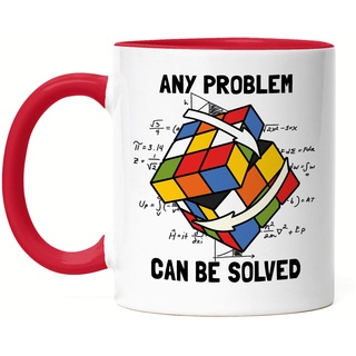 Hey!Print Any Problem Can Be Solved Tasse Rot Rubik Cube Magic Würfel Retro Rubi Vintage Nerd Zauberwürfel