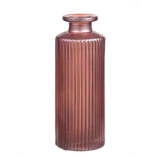 INNA-Glas Flaschenvase Emanuela aus Glas, rosa-metallic, 13,2 cm, Ø 5,2 cm | Rillenmuster - Deko Glasflasche