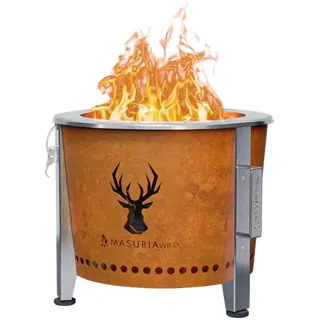 Masuria Rauchfreie Feuerschale 39cm⌀ Alpha 400 - Tragbare Feuertonne für Camping, Terrasse & Garten aus Edelstahl - Hergestellt in EU - Patentierte Rauchreduzierung bis zu 95% - Verstellbare Beine
