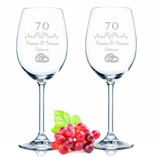 GRAVURZEILE Leonardo Weingläser mit Gravur - Gnadenhochzeit 70 Jahre - Personalisiert mit Namen & Datum - Geschenk für Sie & Ihn zur Hochzeit Verlobung Jahrestag - Farbe: Daily