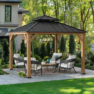 SUNJOY Holz-Hardtop-Pavillon 3,3x3,3m, Zedernholz