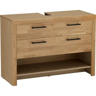 Home Affaire Waschbeckenunterschrank HOME AFFAIRE "Satori", beige (natur), B:100cm H:72cm T:41cm, FSC-zertifizierter Holzwerkstoff, Massivholz, Schränke, Waschbeckenunterschrank, Breite 100 cm, Fronten & Rahmen aus Eiche, Klappe und Schublade