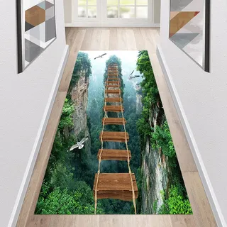 Siunwdiy 3D Teppich Läufer Flur rutschfest Küchenläufer Waschbar 60X160CM Grün Korridor Teppichläufer Lang Küchenteppich Für Küche Wohnzimmer Schlafzimmer Teppichläufer Meterware Anpassbar