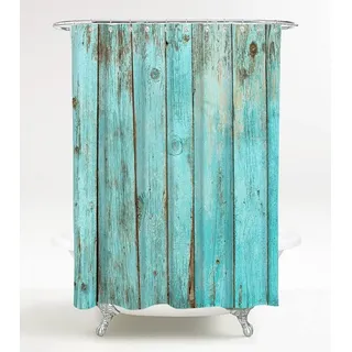 Generisch Duschvorhang 120x180 Blaue Holzbretter, 3D Duschvorhang Waschbar Holz Duschvorhänge Anti Schimmel Wasserdicht Badvorhang für Badezimmer Badewannen mit 8 Ringe F/G303