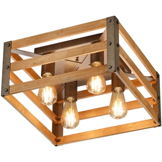 Vintage Decken Lampe Natur Holz Retro Leuchte Filament dimmbar im Set inkl. LED Leuchtmittel