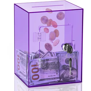 Transparentes Sparschwein für Erwachsene und Kinder, großes Acryl-Sparschwein, Spardose zum Geldsparen mit Schlüssel, zu öffnende, transparente Acryl-Spardose für echtes Geld (lila)