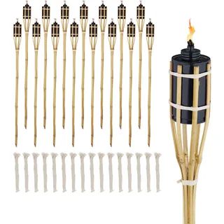 Relaxdays Gartenfackel 90 cm Bambus 16er Set braun