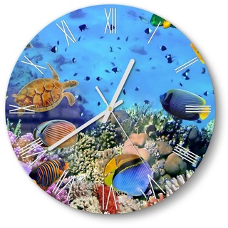 DEQORI Wanduhr 'Lebensraum Korallenriff' (Glas Glasuhr modern Wand Uhr Design Küchenuhr) blau 30 cm x 30 cm
