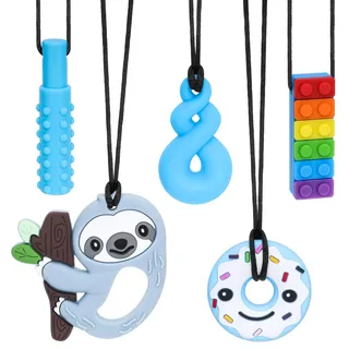 MizzyTots 5 Stück Sensorische ketten für Kinder, Autismus-Spielzeug | BPA-frei Sinneskette Halskette für Babys, Kleinkinder & Kinder mit Autismus, ADHS | Beißkette als Zahnungshilfe/Stressabbau