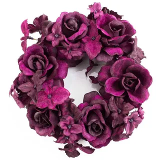 Kunstkranz XXL Ring, Rosenköpfen, Hortensienblüten, violett, Ø 15cm - Kerzenring, artplants lila