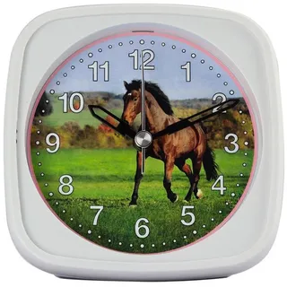 EUROTIME Wanduhr Kinderquarzwecker Pferd, schleichende Sekunde weiß