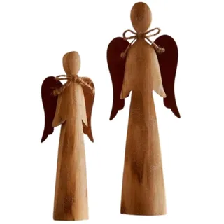 Home-trends24.de Weihnachtsfigur Engel Holz Figur Deko Engelsfigur Weihnachten Set (2 St)