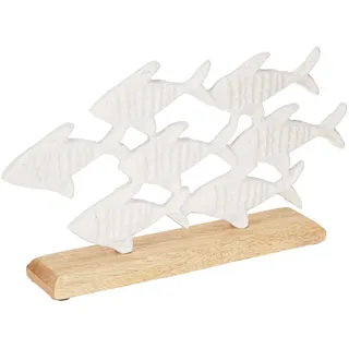 Fischschwarm Deko Fische Weiß Metall Holz Natur für Maritime Tischdeko