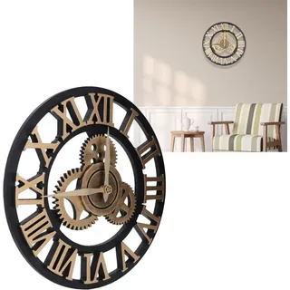 Vintage-retro-wanduhr Aus Holz, 34 Cm, Handgefertigt Mit 3d-zahlen Und Zahnrädern, Industriestil Für Wohnzimmer Und Wohnbereich, Gold – 1 Stück