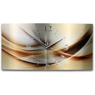 Kreative Feder Funkwanduhr 3D Design-Wanduhr "Abstrakt Gold" aus gebürstetem Aluminium (ohne Ticken; flüsterleises Funkuhrwerk; außergewöhnlich, modern) goldfarben|orange 80 cm x 40 cm
