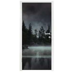MuchoWow Türtapete Wald - Nebel - Schwarz - Weiß, Matt, bedruckt, (1 St), Türfolie Selbstklebend, Türtapete, Türdeko Poster, 95x235 cm bunt 95 m x 235 m