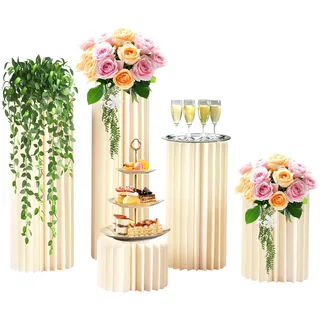 Levkitch 5 Stücken Hochzeit Karton Blumensäule Vasen,20/40/60/80/100cm Hoch Bodenvase Säule Faltbarer Zylinderförmige Blumenständer Dekosäule Display Tragfähigkeit 50kg (B-20/40/60/80/100cm)