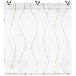 Joyswahl Raffrollo, mit Hakenaufhängung, ohne Bohren Voile Ösenrollo Küche Raffgardine mit Wellen Muster beige 120 cm x 130 cm