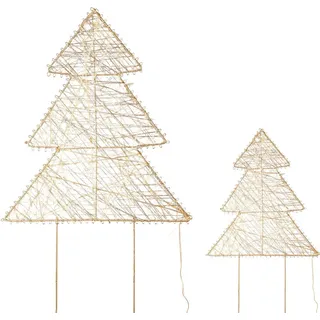 Creativ deco Dekobaum LUMIA, Deko-Objekt Baum (Set, 2 St), Weihnachtsdeko, Batteriebetrieb goldfarben