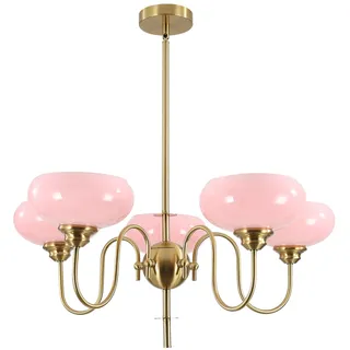 KCO Lighting Rosafarbener Sputnik-Kronleuchter, goldener 5-flammiger Halbdeckenleuchter, rosa Kugel-Kronleuchter, Pendelleuchte, große Vintage-Pendelleuchte, Landhaus-Industrie-Deckenleuchte