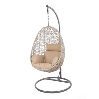 Kideo Swing Chair Indoor & Outdoor, Loungesessel Polyrattan, Hängestuhl, Hängesessel mit Gestell & Kissen (grau/beige)
