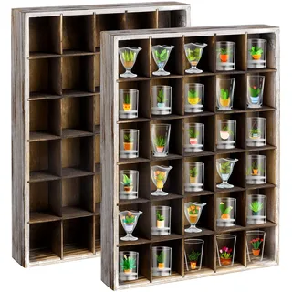 2 Stück Schnapsglas-Vitrine, Retro-Holz-Schnapsglasregal mit abnehmbaren Regalen, Wandmontage, Schattenbox, Fingerhut-Vitrine, 30 Fächer
