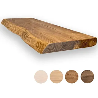 MoonTree rustikales Wandregal, lebendiger Rand, 120 cm x 30 cm x 4.4 cm, dunkle Eichenoptik