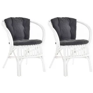 Krines Home Relaxsessel Set/2 Rattan Bistrosessel gestäbt Rattansessel Korbstuhl mit Armlehne (2-St., 2x Sessel), aus Rattan Naturmaterial weiß