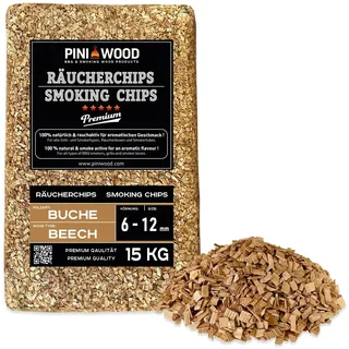 PINI 15 Kg Räucherchips Buche 6-12 mm Smoking Chips Räucherspäne
